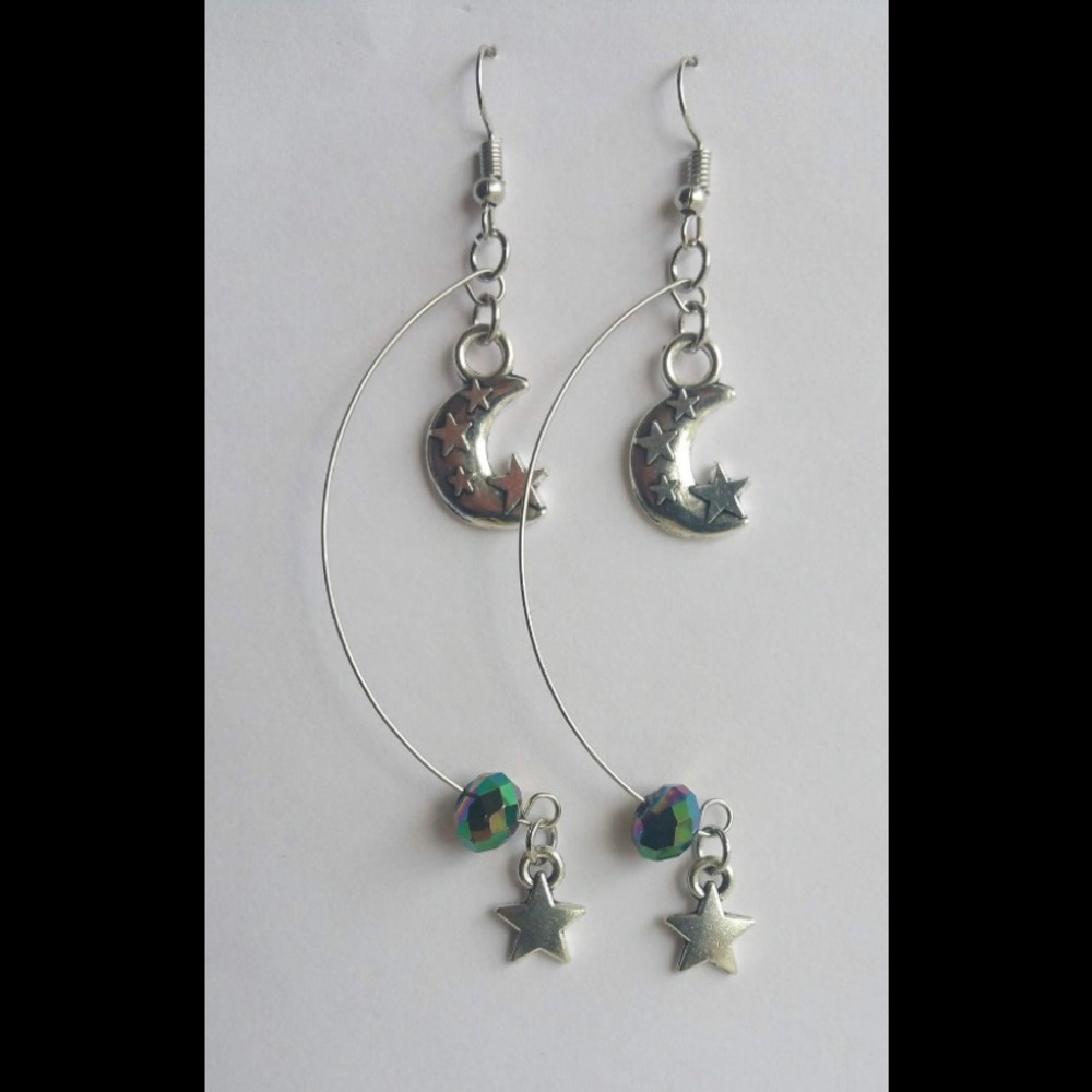 Handmade Crescent Dangling Moon & Stars